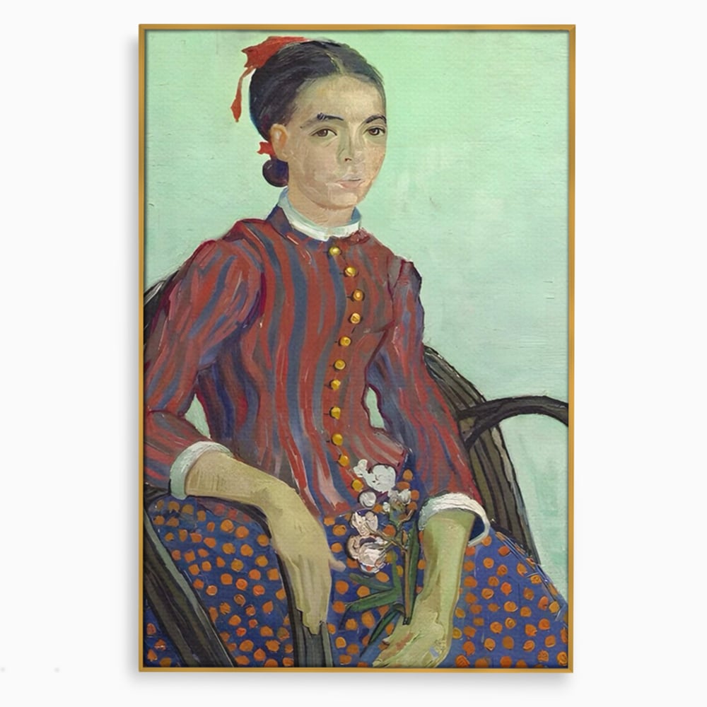 Tablou canvas cu reproducere pictura portret feminin, in rama de aluminiu auriu